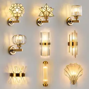 Klassieke Kristallen Slaapkamer Nachtkastje Interieur Licht Schans Muur Licht Metaal Led Glas Modern Indoor Decoratief Goud Zwart