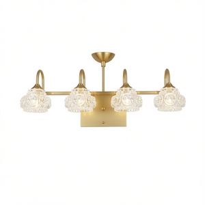 Lámpara de Baño Moderna de Cristal con 4 Luces, Aplique de Pared Dorado con Pantalla de Cristal Transparente, LED Blanco Cálido Regulable, Lámpara para Espejo - Product Image 1