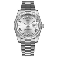 Montre-bracelet de luxe classique en acier inoxydable de haute qualité, avec logo personnalisé OEM, montre à quartz tendance pour hommes