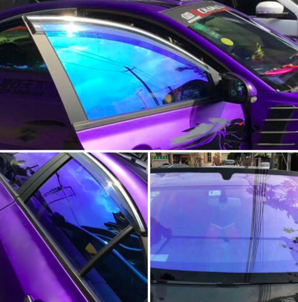 光致变色汽车色调膜紫红色变色龙彩虹自粘膜汽车变色龙汽车车窗膜