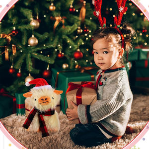 8235 Fluffy White Highland Cow Kuscheltiere Plüsch tier mit schottischem Plaid schal Weihnachts geschenke für Kinder Plüsch Hochland kuh - Product Image 6