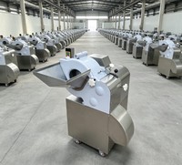 Commerciële roestvrijstalen elektrische groentesnijmachine voor het verwerken van wortelgroenten zoals ui, aardappel en wortel.