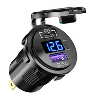 Soket pengisi daya USB C PD3.0 & QC3.0 ganda, sakelar Voltmeter LED 12V Outlet daya 12-24v