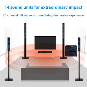 Sistema de Sonido Q5 para el Hogar, Diseño Metálico con Acabado de Madera, Sistema de Sonido Envolvente Inalámbrico de 5.1 Canales para Sala de Estar, Subwoofer con Modulación de Código de Pulso, Conectividad Inalámbrica - Product Image 5