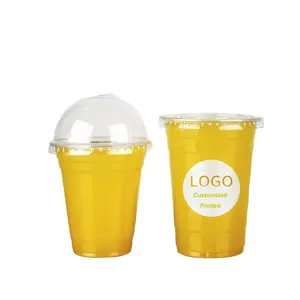 Biodegradable disposable clear transparent PLA cups cold drinking milky tea cups custom logo printed PLA Cups