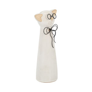 Statuetta di gatto in ceramica con occhiali, ornamento decorativo bianco per la casa, l'ufficio, la scrivania, la mensola. - Product Image 2