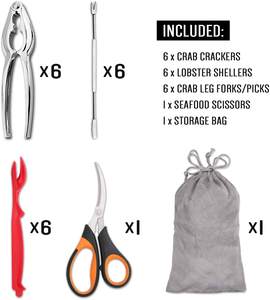 Casse-noix de macadamia Mach comprend 6 craquelins de crabe, 6 décortiqueurs de homard, 6 <span class=keywords><strong>fourchettes</strong></span>/pics à pattes de crabe et 1 ciseaux à fruits de mer et rangement - Product Image 1