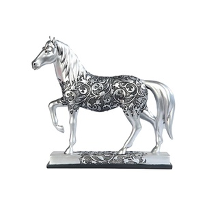 Tượng Khắc Màu Bạc Khắc Ngựa Trotting Tượng Ngựa Đứng Bức Tượng Cha Và Con Ngựa Đầu Trang Trí Nội Thất - Product Image 1