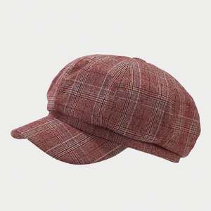 Gorra de Estilo Británico Retro a Cuadros para Mujer, Gorra de Moda Casual con Visera Corta, Gorra de Lona para Exteriores - Product Image 6