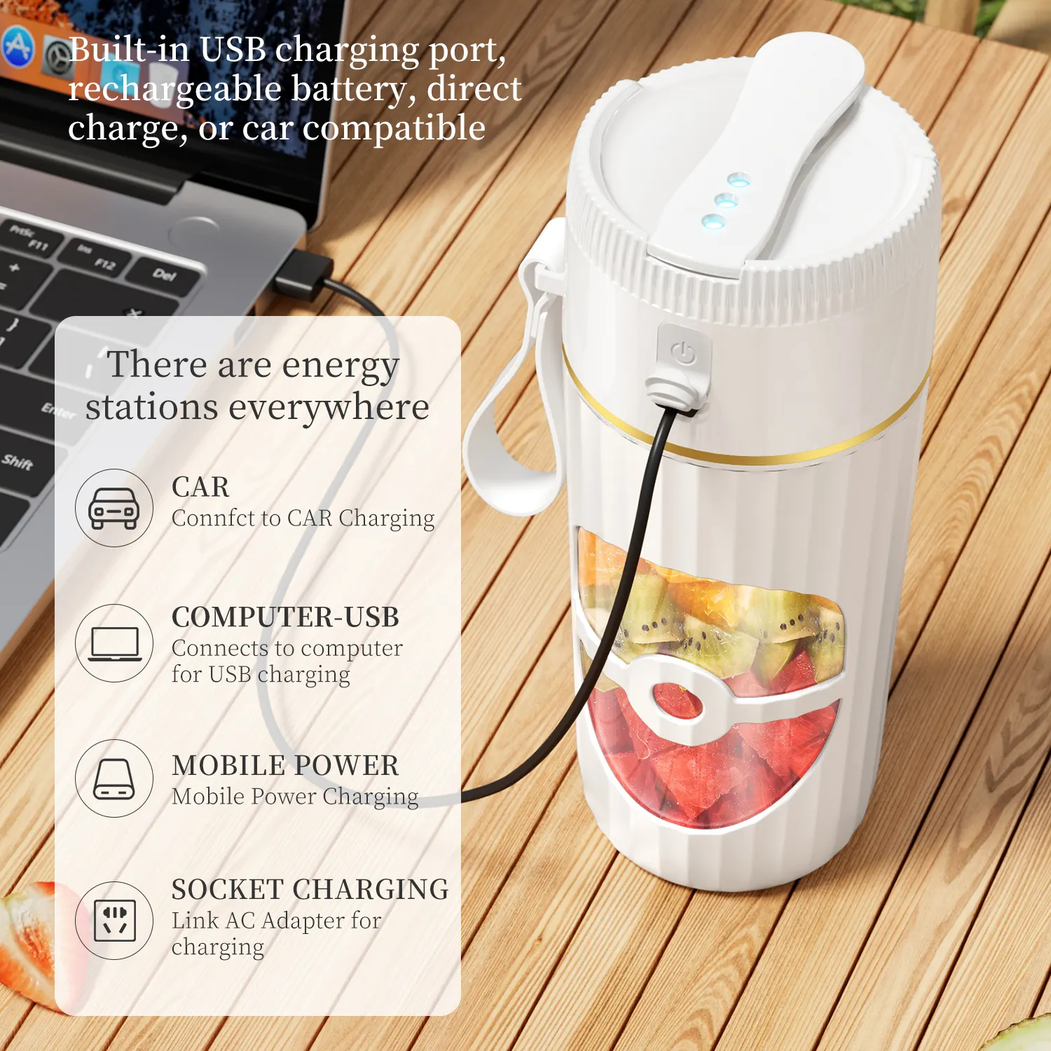 Productos calientes 6 cuchillas de acero inoxidable USB recargable fruta naranja exprimidor extractor máquina eléctrica Mini mano licuadora portátil