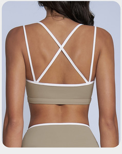 Contrast Trim V Neck Yoga Sports <b>Bra</b> Women Dual Thin Straps Crisscross <b>Back</b> Cropped Athletic Top for <b>Low</b> Impact Training Running - Product Image 2