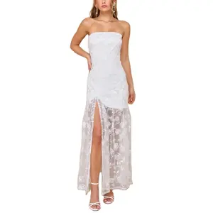 2024 New Women's Dress Customized White Floral Embroidered Strapless Dresses Summer Casual Sexy Maxi Dress Ladies