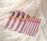 Ensemble de 10 pinceaux de maquillage professionnels avec sac, manche en plastique, tube en aluminium, poils en nylon, pinceaux pour poudre, anticernes, blush, yeux