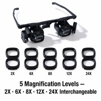 LED Watch & Clock Repair Magnifier Glasses 2X 6X 8X 12X 24X 5 Levels 8 Interchangeable Lenses Dual LED Hands Free Jeweler Loupe
