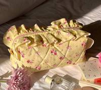 OEM Umweltfreundliche Maßgefertigte Kosmetiktasche mit Blumenmuster-Futter aus Baumwolle für Make-up, Toilettenartikel und Hautpflege, Gesteppte Reise-Kosmetiktasche