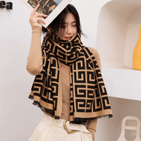 Nouveau design de hijab de luxe pour femmes, automne-hiver, laine filée, double face, épaissi, chaud, imprimé rouge, écharpe tendance