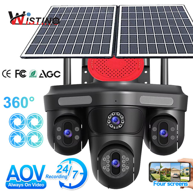 Wistino 8K Outdoor AI Four-Lens Four-Screen 4G Sim Card AOV CCTV Solar Panel PTZ Network Surveillance Camera Hieasy