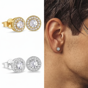 Orecchini Hip Hop rotondi di lusso con diamanti completi da donna con intarsio transfrontaliero orecchini alla moda per uomo - Product Image 1