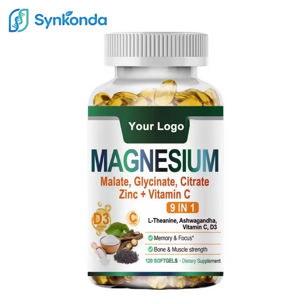 Ashwagandha Magnesium L-Theanine Herbal Supplements OEM Private Label Sleep Support Complex Capsules Softgels Vitamin C D3