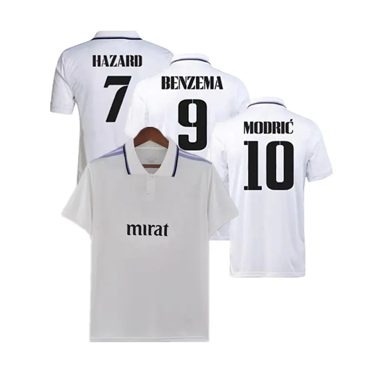 2022-2023 Real Benzema 9 # Gevaar 7 # Marcelo 12 # Spanje Club Thuis Voetbal Jersey Fan Speler versie Voetbal Slijtage Shirts Uniform