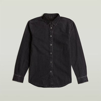 OEM Kemeja Denim Hitam Kustom Pria Lengan Panjang Kancing Depan Model Jaket untuk Dipadukan Sehari-hari Tampilan Rapi Klasik Esensial