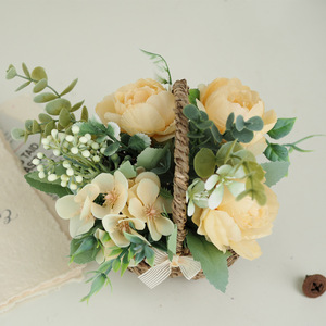 Peony Eucalyptus Bow Hand-woven Plastic <b>Flowers</b> Small Bonsai Set <b>Flower</b> <b>Basket</b> Home Decoration Graduation Crafts - Product Image 5