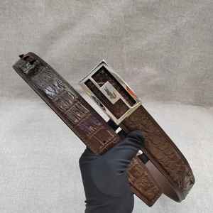 Ceinture homme en cuir de crocodile véritable 100% de la marque Man, boucle en acier, largeur 3,8 cm, longueur 105-125 cm, légère et durable - Product Image 4