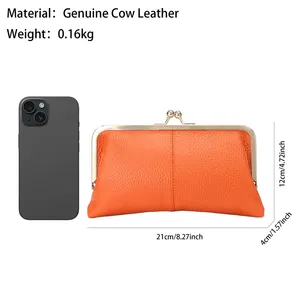 AndoBag Cartera con Cierre Kiss Lock para Mujer, Cuero Vacuno Genuino, Gran Capacidad, Tarjetero, Bolso de Mano de Moda, Monedero para Teléfono 1468 - Product Image 3