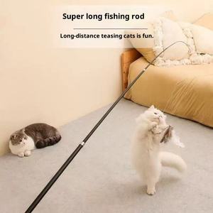 1.8M Intrekbare Milieuvriendelijke <span class=keywords><strong>Plastic</strong></span> Kat <span class=keywords><strong>Teaser</strong></span> Toverstaf Lange Staaf Extra Lange Veren Vervangende Kop Interactief Huisdier Speelgoed - Product Image 4