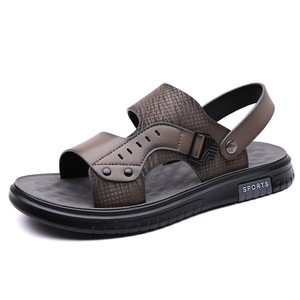 Sandales plates d'été pour hommes, bout ouvert, dessus en PU, semelle extérieure en caoutchouc antidérapante, chaussures de plage décontractées - Product Image 5