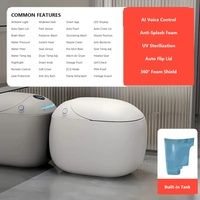 WC intelligent électrique avec chasse d'eau automatique par capteur au pied, siphon en S et télécommande pour salle de bain principale