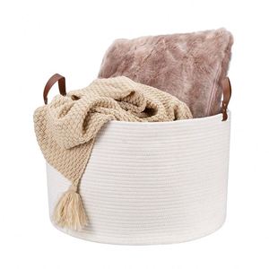 Baby diaper cotton rope basket- 100% Cotton Rope Diaper Basket with 2 Pockets, Handle Locker and Removable Shoulder Strap