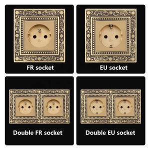 바로크 청동 금속 구리 재료 패널 EU 프랑스 영국 표준 국제 범용 벽 조명 스위치 16A 유럽 소켓 - Product Image 3