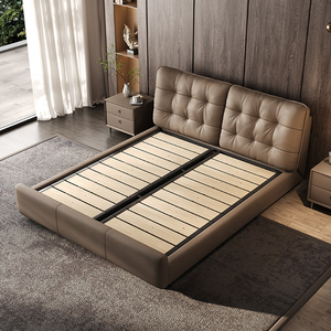 <span class=keywords><strong>Letto</strong></span> Moderno Minimalista in Vera Pelle, Imbottito, King Size, Lussuoso Arredamento per Camera da <span class=keywords><strong>Letto</strong></span> Matrimoniale, <span class=keywords><strong>Letto</strong></span> di Design Morbido e Confortevole - Product Image 5