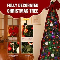Sapin de Noël artificiel pré-éclairé de 2,10 m avec 240 lumières LED blanc chaud/multicolores, installation facile, support pliable et repliable