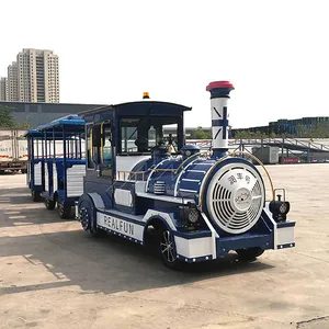 medium size 27 seats Outdoor theme park large sightseeing train white blue color customizable trackless train for sale