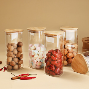 Hình tam giác kín lọ thủy tinh với nắp tre, thực phẩm lưu trữ container cho nhà bếp, phòng đựng thức ăn tổ chức - Product Image 4