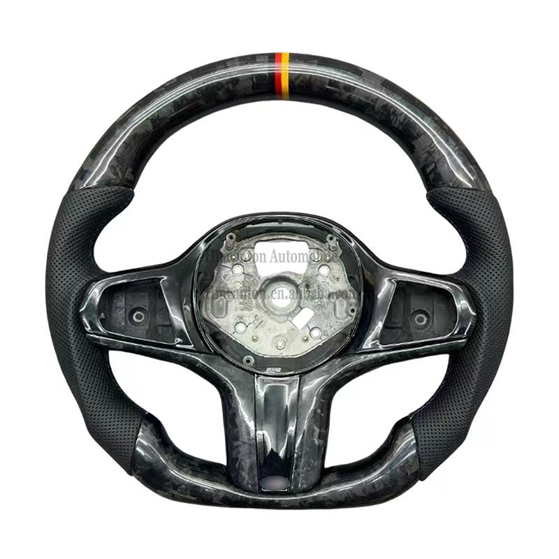 Forged Carbon+Leather+Red Yellow Stripe M Stitchin