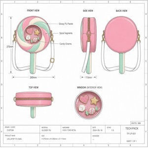 Sac à dos Ita fantaisie à thème bonbons, sucettes, cœurs, étoiles, cubes de sucre et bonbons emballés, avec épingles en émail, sac à bandoulière - Product Image 6