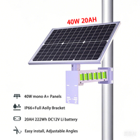 Kit de Energía Solar ODM OEM de 40W 20AH 222WH DC12V 5V 24V 48V Compatible con Cámaras Tp Link, Glink y Cámaras Wifi 4G para Exteriores