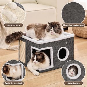 <strong>Cat</strong> House For Indoor <strong>Cats</strong> Large <strong>Cat</strong> Bed <strong>Cave</strong> With Fluffy Ball And Scratch Pad, Foldable <strong>Cats</strong> Houses , <strong>Cat</strong> Hideaway - Product Image 2