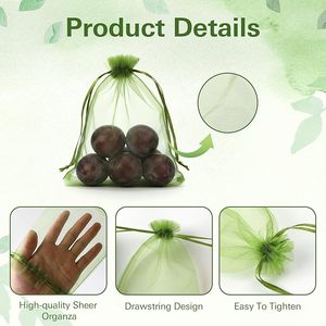 Fruit Protection Bags, Green Fruit <b>Netting</b> Covers with Drawstring, <b>Mesh</b> Barrier Bags for Pest Control, Ideal - Product Image 2