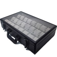 Boîte de rangement haut de gamme pour montres en aluminium, 24 emplacements, avec fenêtre en verre, en velours gris ardoise, type mallette de présentation