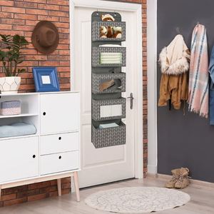 5-<b>Shelf</b> Door Hanging Organizer Foldable Eco-Friendly Multifunction Wall Mount Fabric Storage Clear Window 2 Metal <b>Hooks</b> for - Product Image 6
