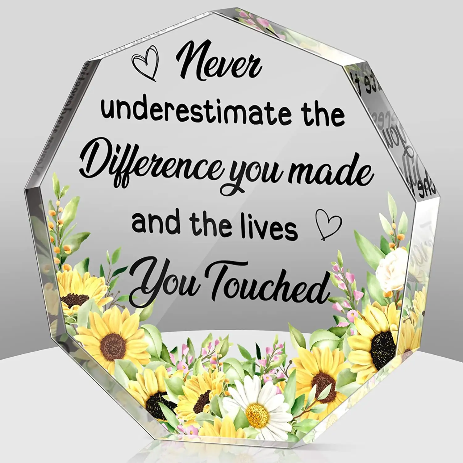 Customized Crystal Nonagon Acrylic Ornaments Memorial Gift For Female Best Sunflower Flower Gift Plaque Paperweight Table Gift