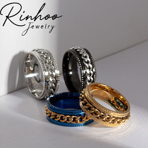 Anillos Antiestrés Punk de Acero Inoxidable Giratorios para Hombre y Mujer, Anillo de Banda Ancha con Cadena Giratoria, Joyería para Fiesta, Abrebotellas, <span class=keywords><strong>Regalo</strong></span> - Product Image 1