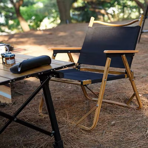 Sedia Pieghevole Portatile in Ferro e Legno di Betulla Beige e Nera, Design Tradizionale Ecologico, Resistente, per <span class=keywords><strong>Giardino</strong></span> e Campeggio - Product Image 3