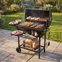 Barbecue portable populaire de petite taille pour l'extérieur, avec chariot, gril à charbon de bois, pour les fêtes dans la cour, avec table latérale pliable