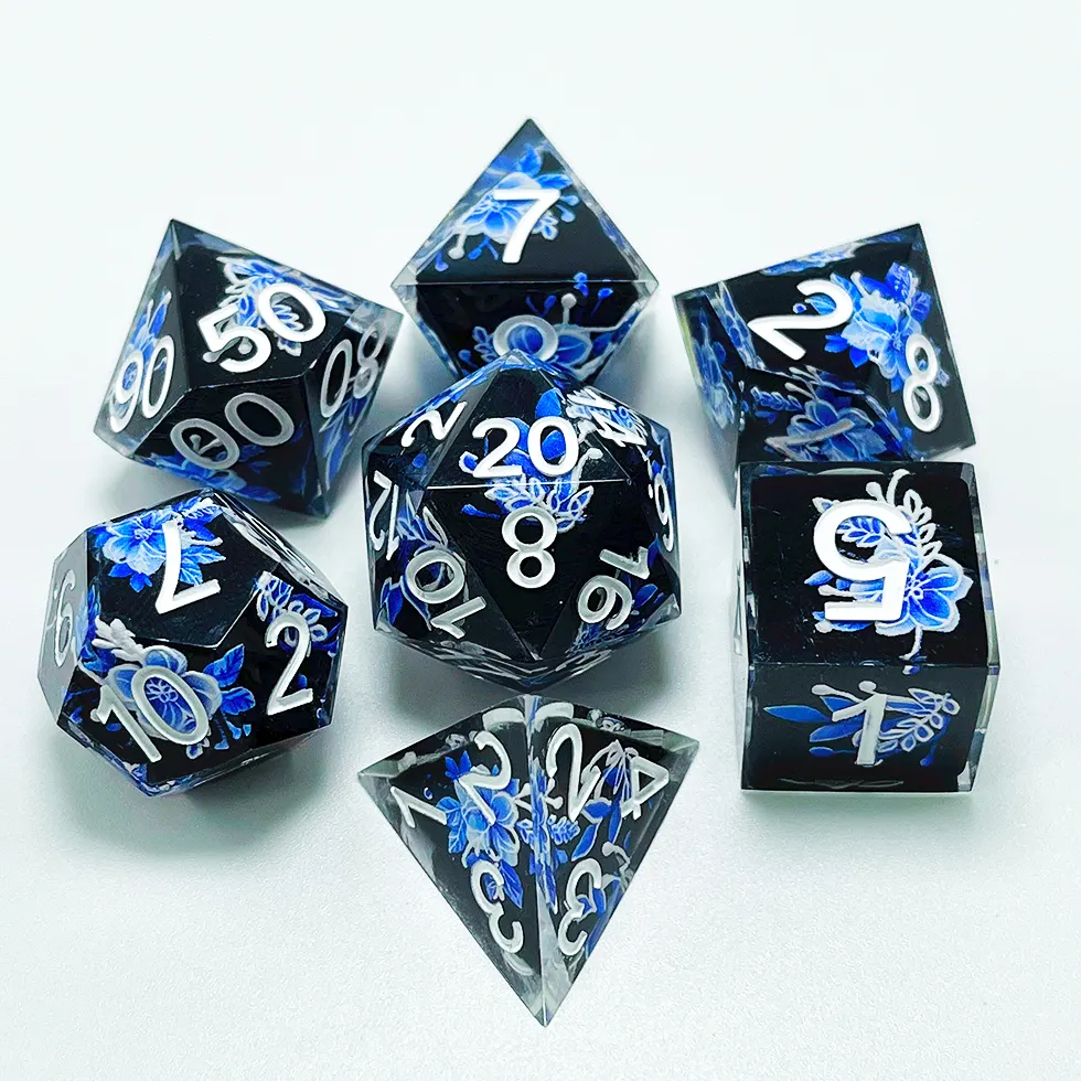 Dés personnalisés en porcelaine bleu et blanc à fleur en résine faite à la main pour jeux de dés pour adultes