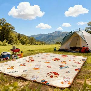 Tapete de Picnic Rectangular para Exteriores con Diseño de Dibujos Animados, 8mm de Grosor, Portátil, para Camping, Uso en Primavera, Tonos Cálidos, con Bolsa de Almacenamiento - Product Image 1